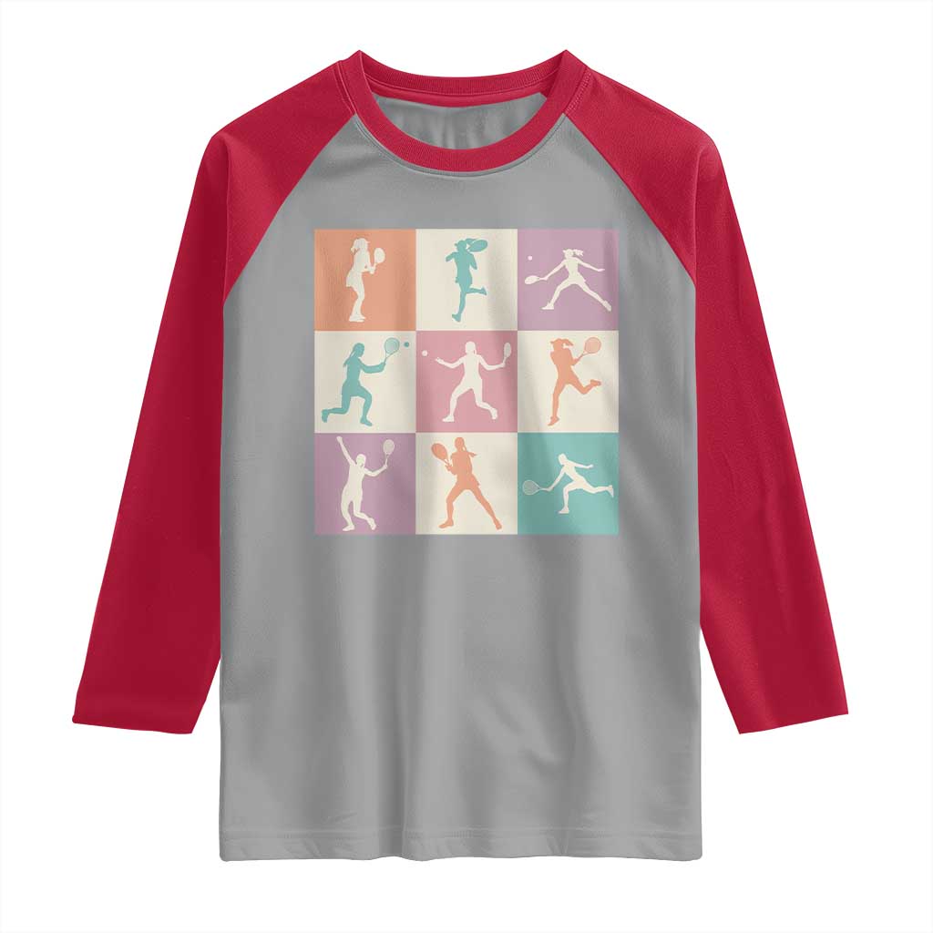 Tennis Lover Colorful Pastel Grid Sports Fan Gift Raglan Shirt - Wonder Print Shop