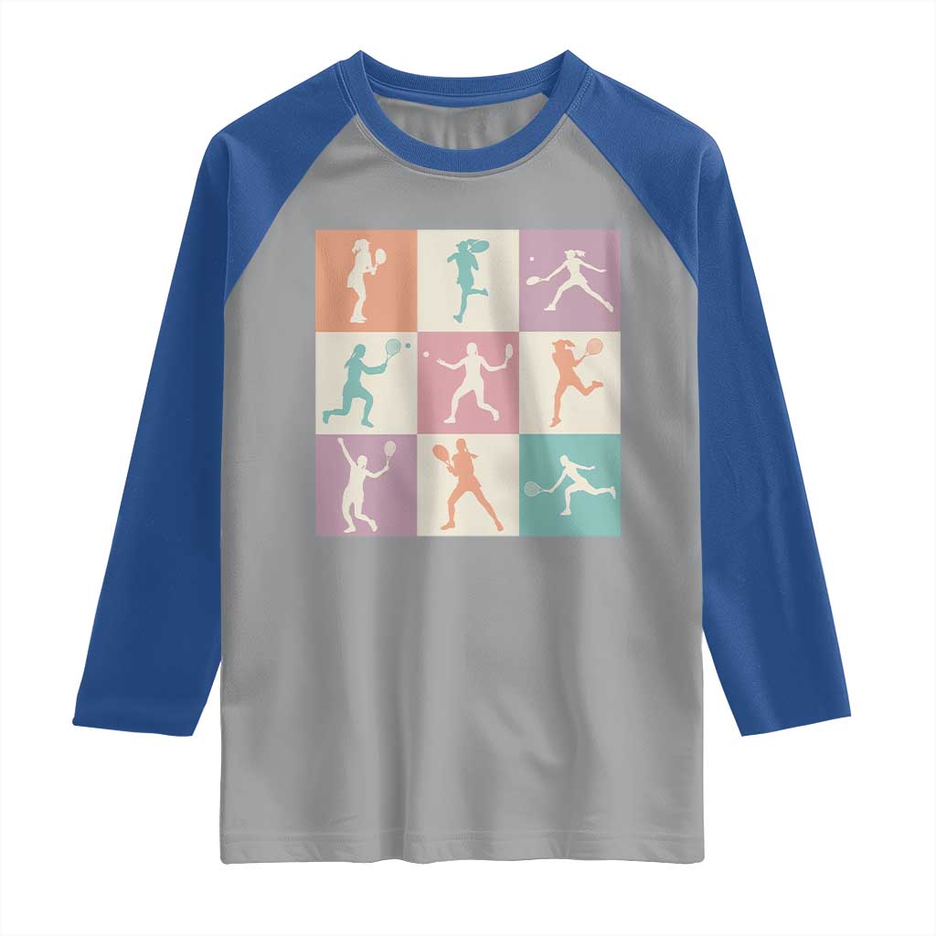 Tennis Lover Colorful Pastel Grid Sports Fan Gift Raglan Shirt - Wonder Print Shop