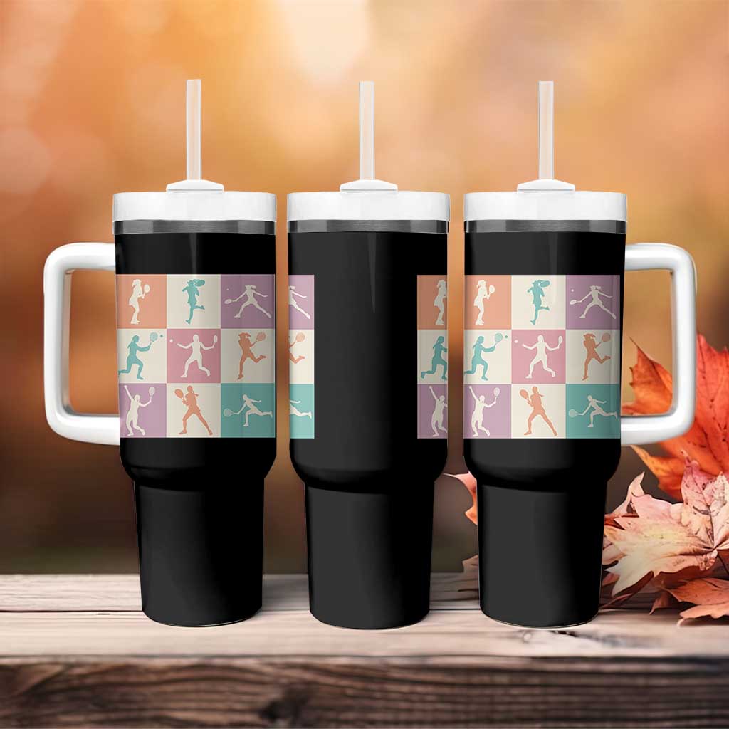 Tennis Lover Colorful Pastel Grid Sports Fan Gift Tumbler With Handle - Wonder Print Shop