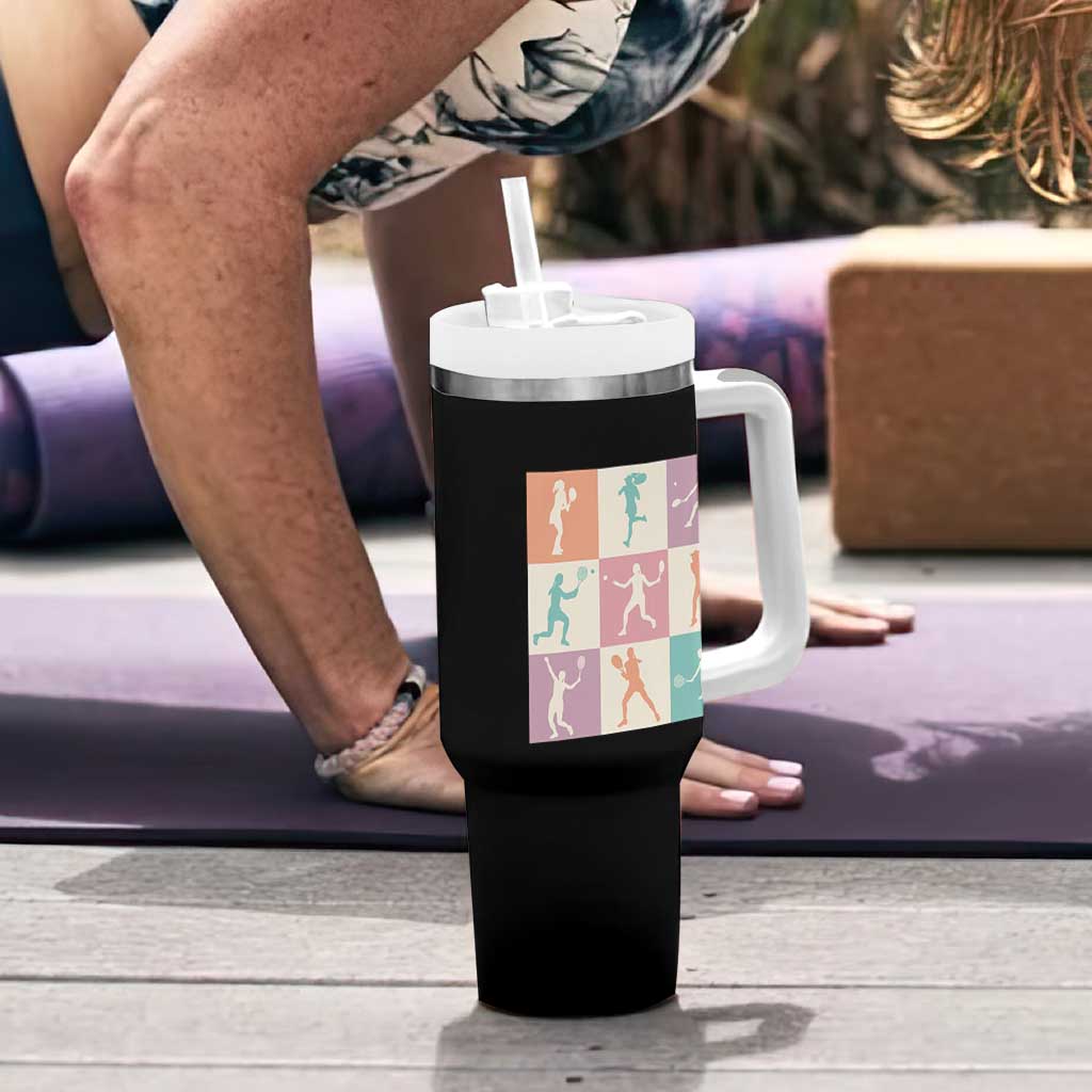 Tennis Lover Colorful Pastel Grid Sports Fan Gift Tumbler With Handle - Wonder Print Shop