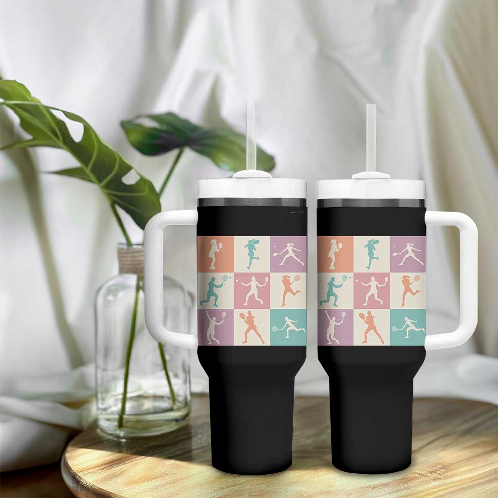 Tennis Lover Colorful Pastel Grid Sports Fan Gift Tumbler With Handle - Wonder Print Shop