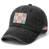 Tennis Lover Colorful Pastel Grid Sports Fan Gift Washed Cotton Baseball Cap