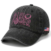 Girl Power Tennis Gift Washed Cotton Baseball Cap Feminist Sports Gift