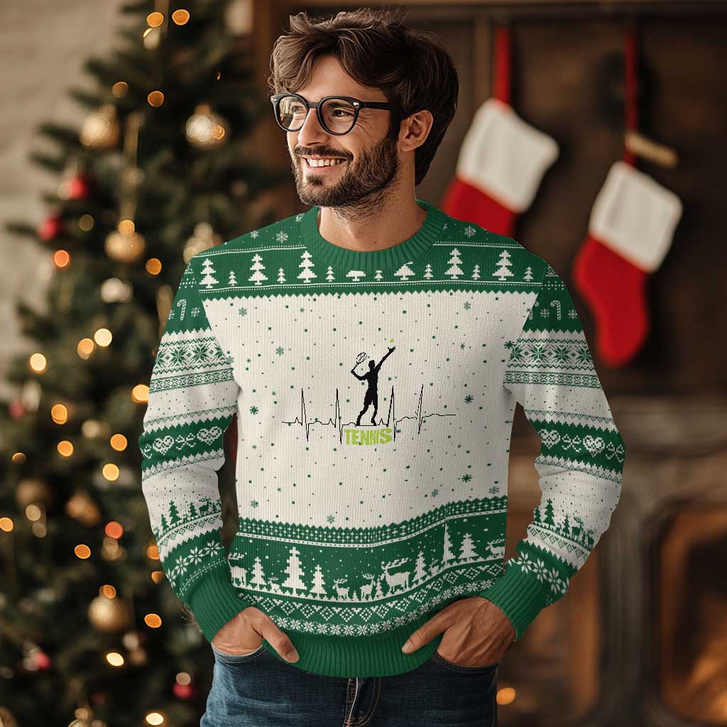 Tennis Lover Heartbeat Ugly Christmas Sweater Sports Player Gift - Wonder Print Shop