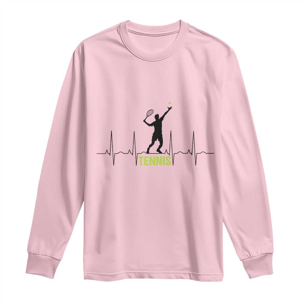 Tennis Lover Heartbeat Long Sleeve Shirt Sports Player Gift - Wonder Print Shop