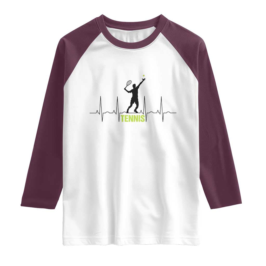 Tennis Lover Heartbeat Raglan Shirt Sports Player Gift - Wonder Print Shop