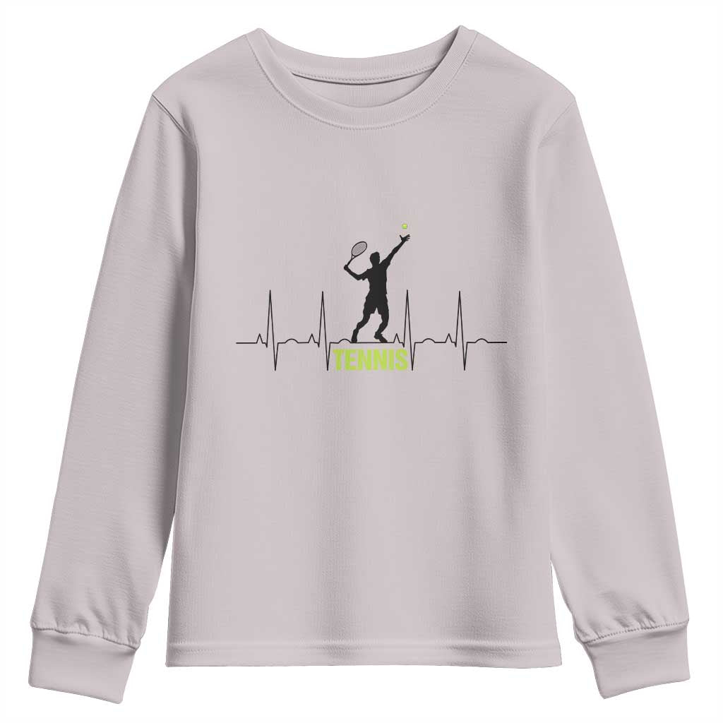 Tennis Lover Heartbeat Youth Sweatshirt Sports Player Gift - Wonder Print Shop