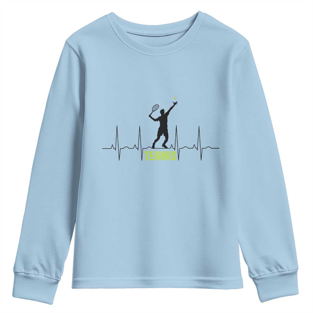 Tennis Lover Heartbeat Youth Sweatshirt Sports Player Gift - Wonder Print Shop