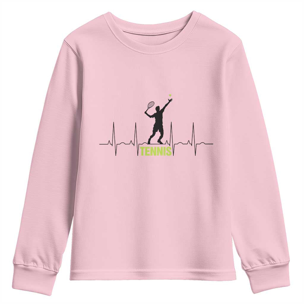 Tennis Lover Heartbeat Youth Sweatshirt Sports Player Gift - Wonder Print Shop