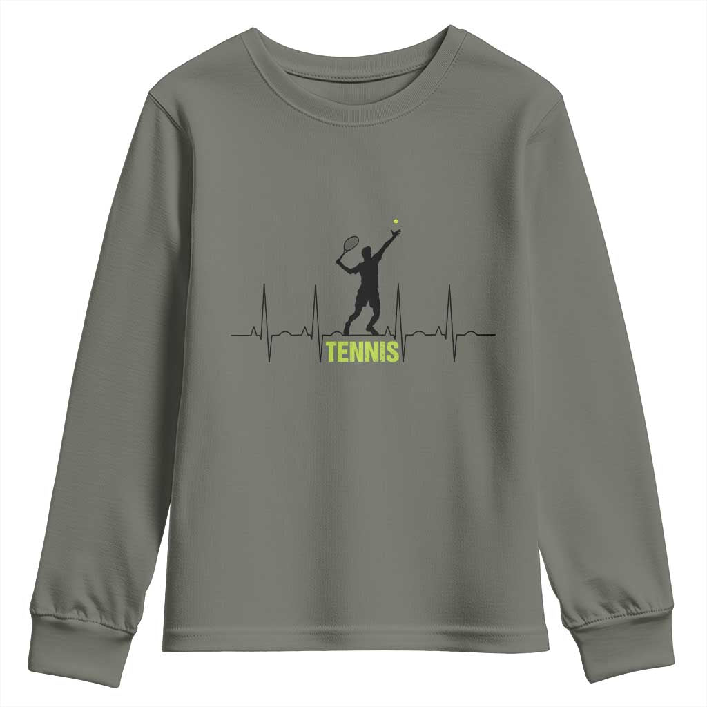 Tennis Lover Heartbeat Youth Sweatshirt Sports Player Gift - Wonder Print Shop