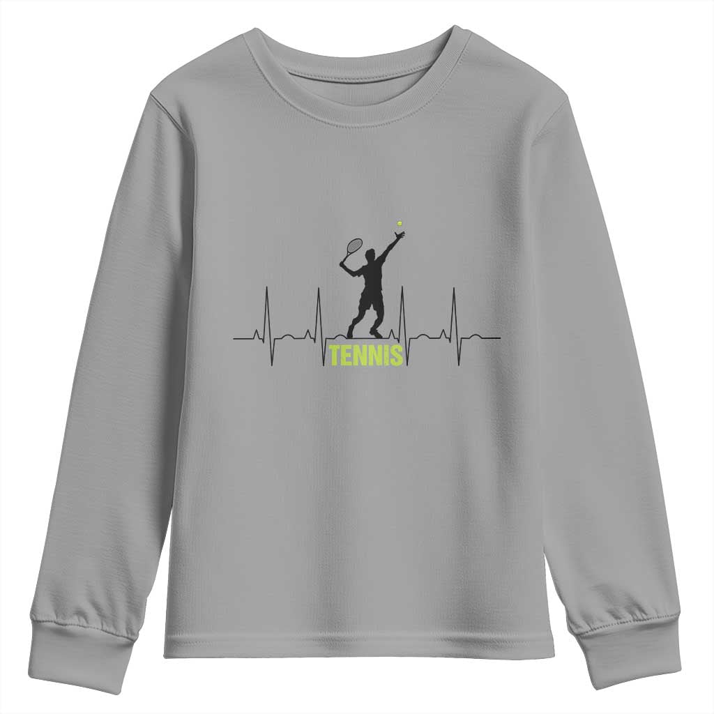 Tennis Lover Heartbeat Youth Sweatshirt Sports Player Gift - Wonder Print Shop