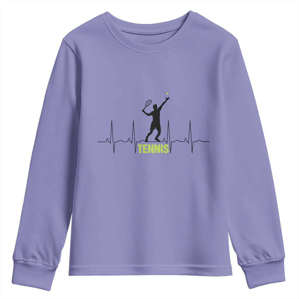 Tennis Lover Heartbeat Youth Sweatshirt Sports Player Gift - Wonder Print Shop
