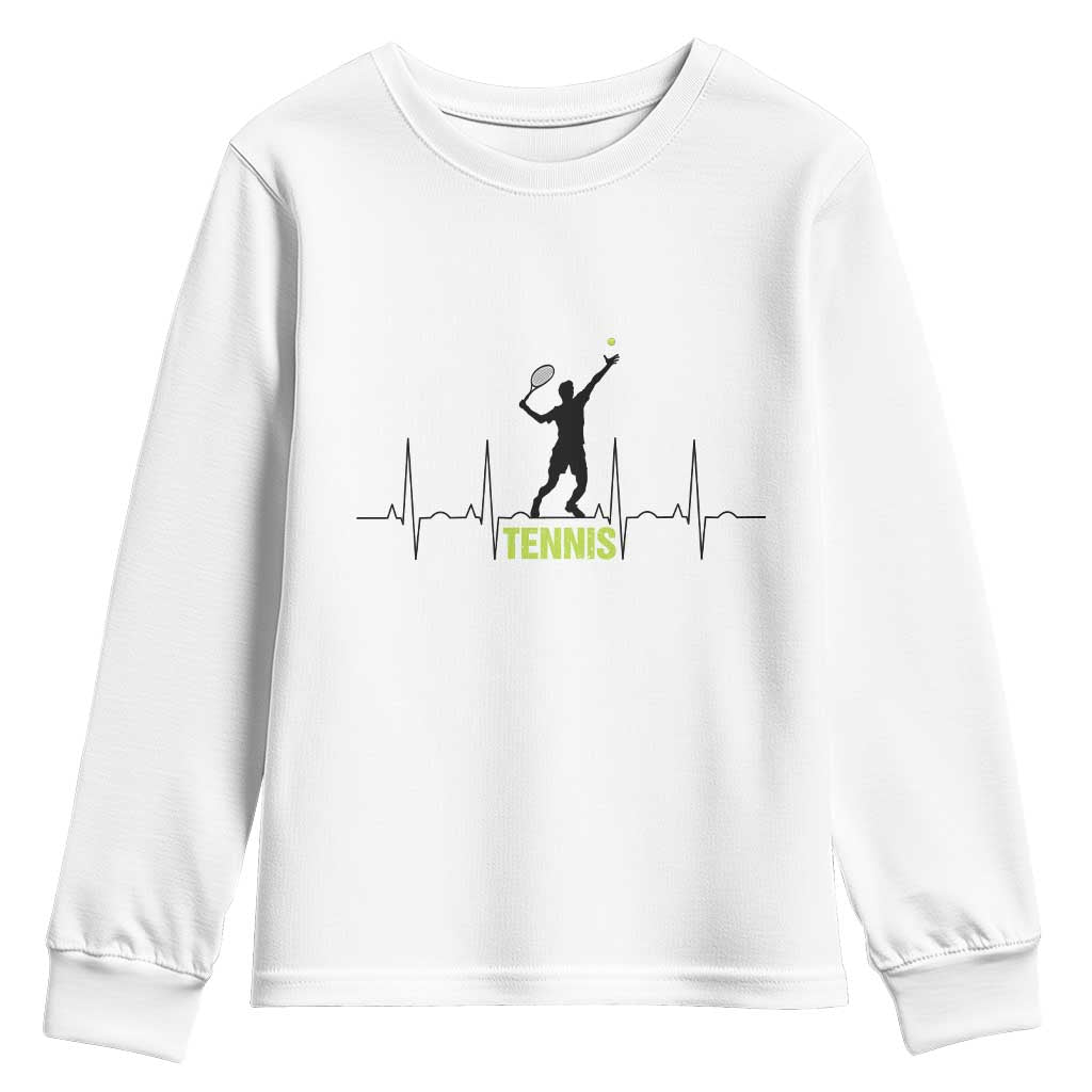 Tennis Lover Heartbeat Youth Sweatshirt Sports Player Gift - Wonder Print Shop