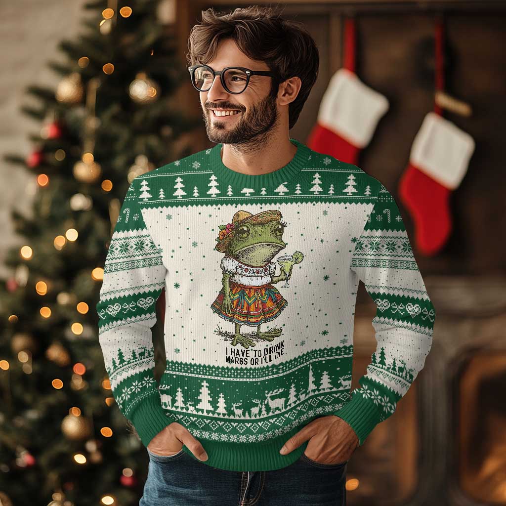 Funny Cinco De Mayo Frog Ugly Christmas Sweater I Have To Drink Margs