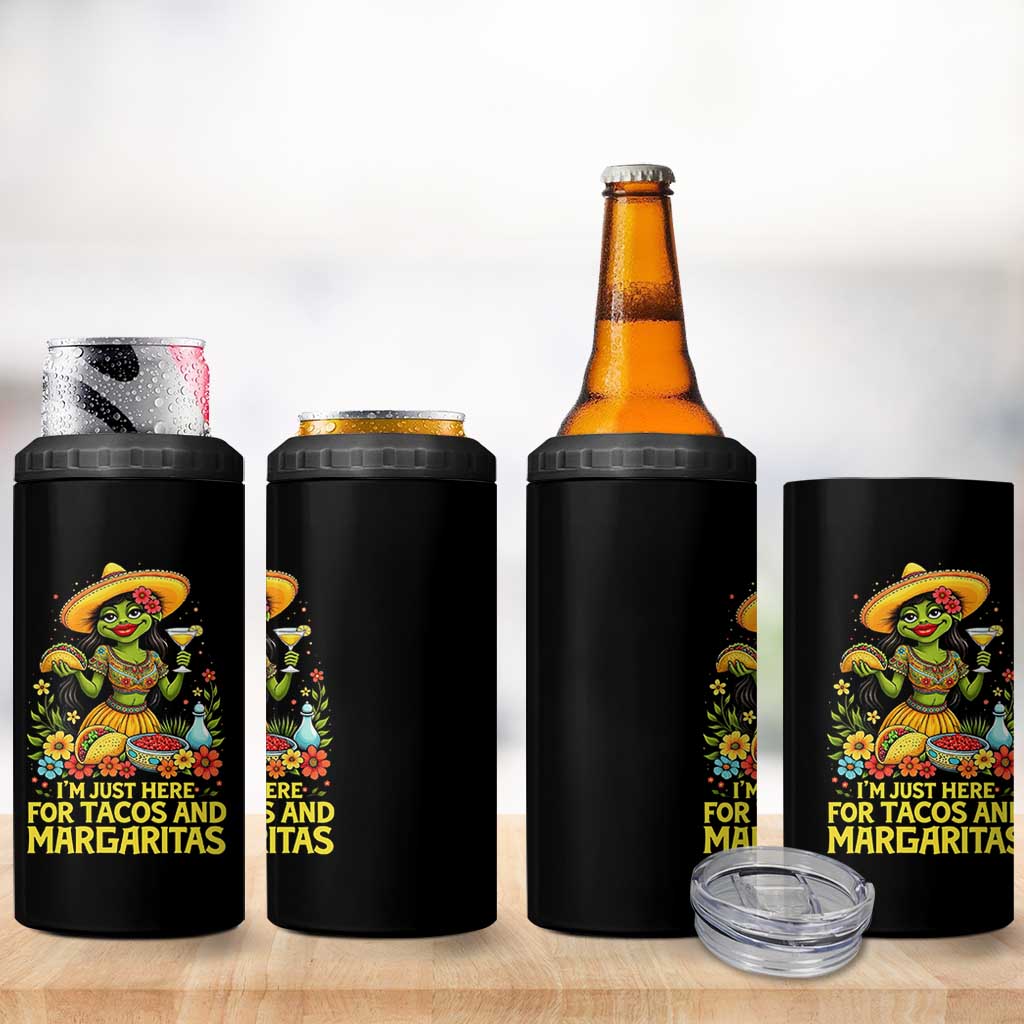 Funny Cinco De Mayo Frog 4 in 1 Can Cooler Tumbler Just Here For Tacos And Margaritas