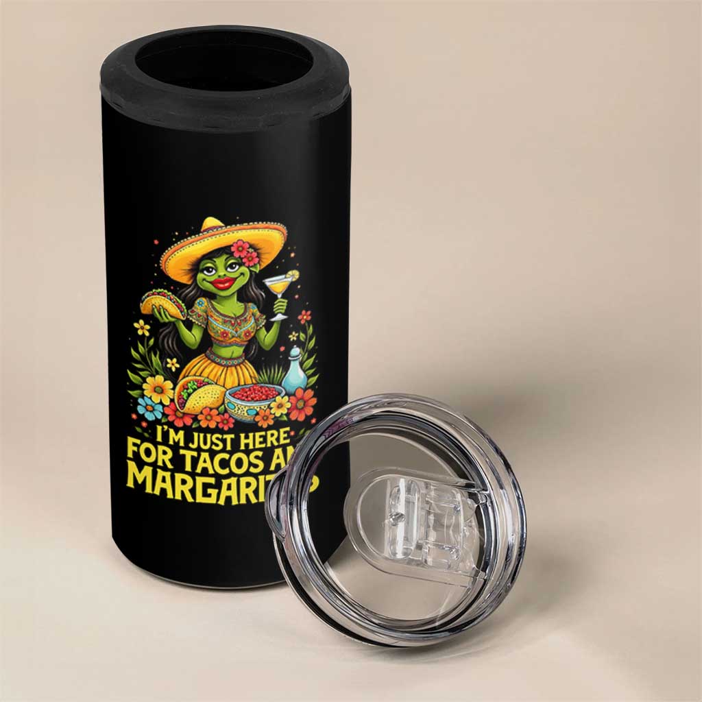 Funny Cinco De Mayo Frog 4 in 1 Can Cooler Tumbler Just Here For Tacos And Margaritas