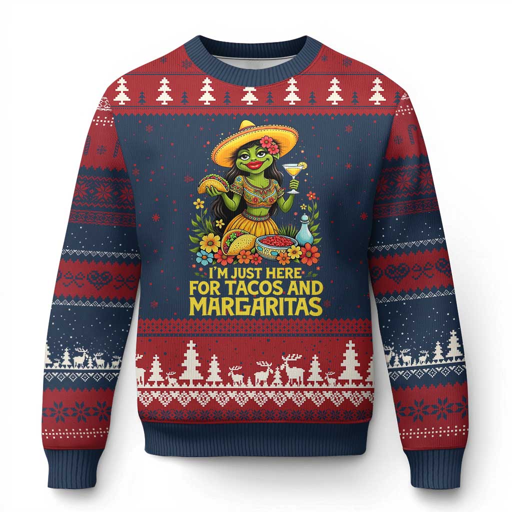 Funny Cinco De Mayo Frog Ugly Christmas Sweater Just Here For Tacos And Margaritas
