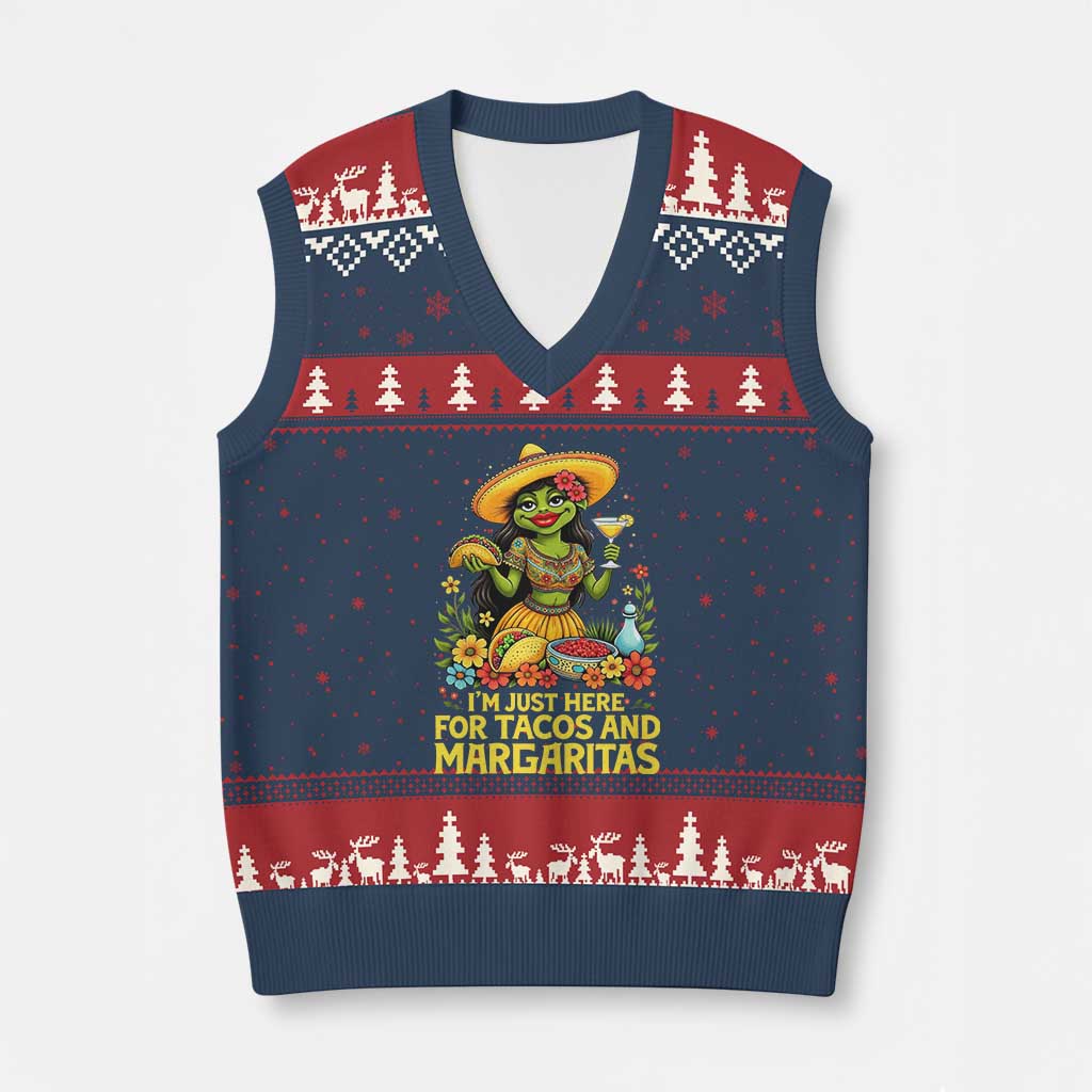 Funny Cinco De Mayo Frog V-Neck Knit Sweater Vest Just Here For Tacos And Margaritas