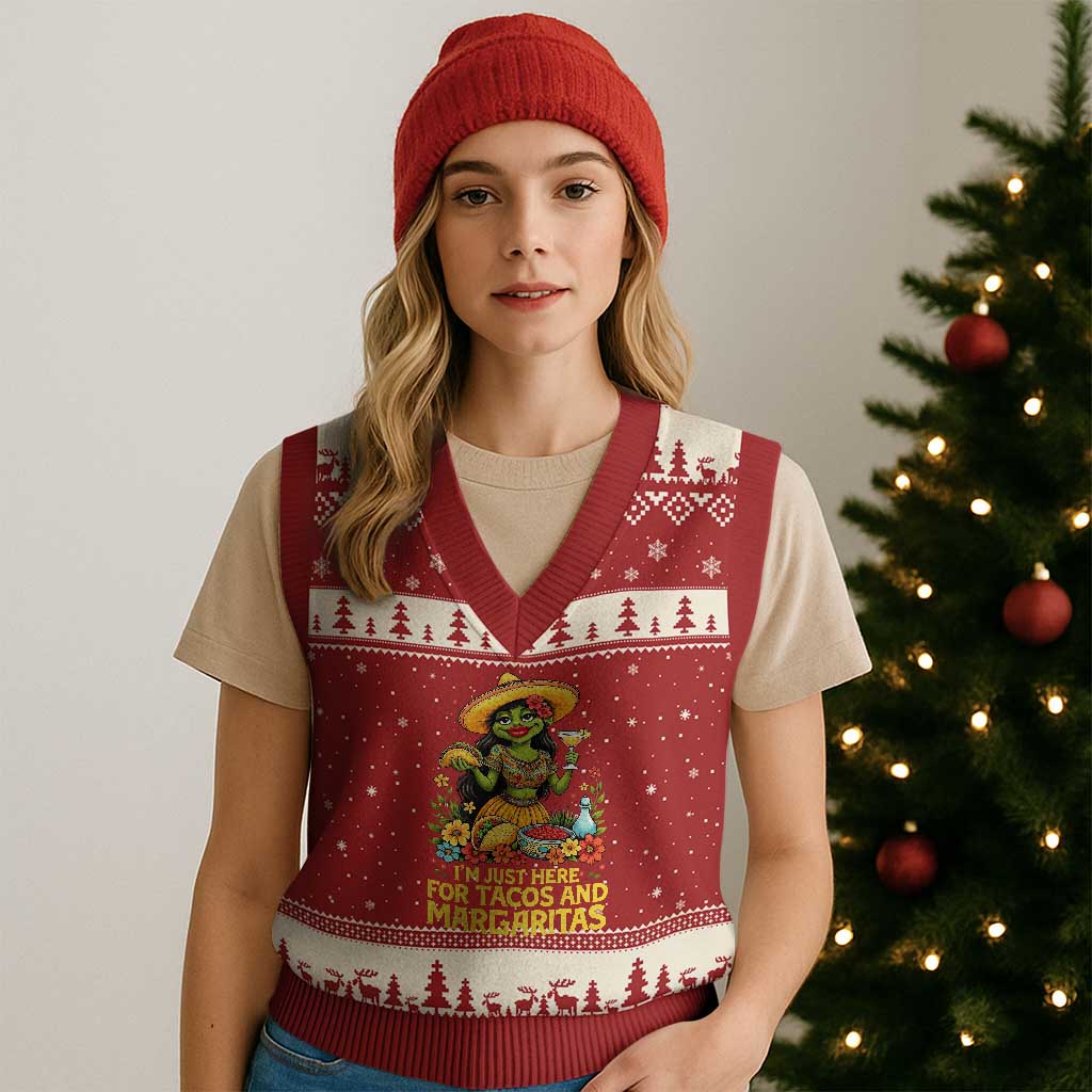 Funny Cinco De Mayo Frog V-Neck Knit Sweater Vest Just Here For Tacos And Margaritas