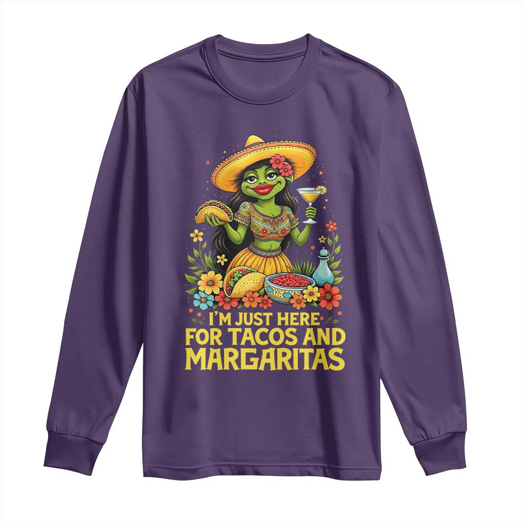 Funny Cinco De Mayo Frog Long Sleeve Shirt Just Here For Tacos And Margaritas