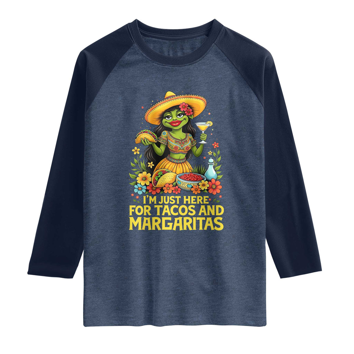 Funny Cinco De Mayo Frog Raglan Shirt Just Here For Tacos And Margaritas