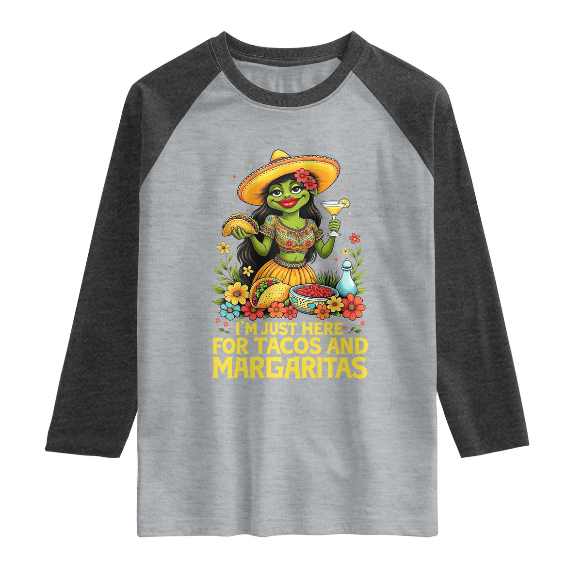 Funny Cinco De Mayo Frog Raglan Shirt Just Here For Tacos And Margaritas