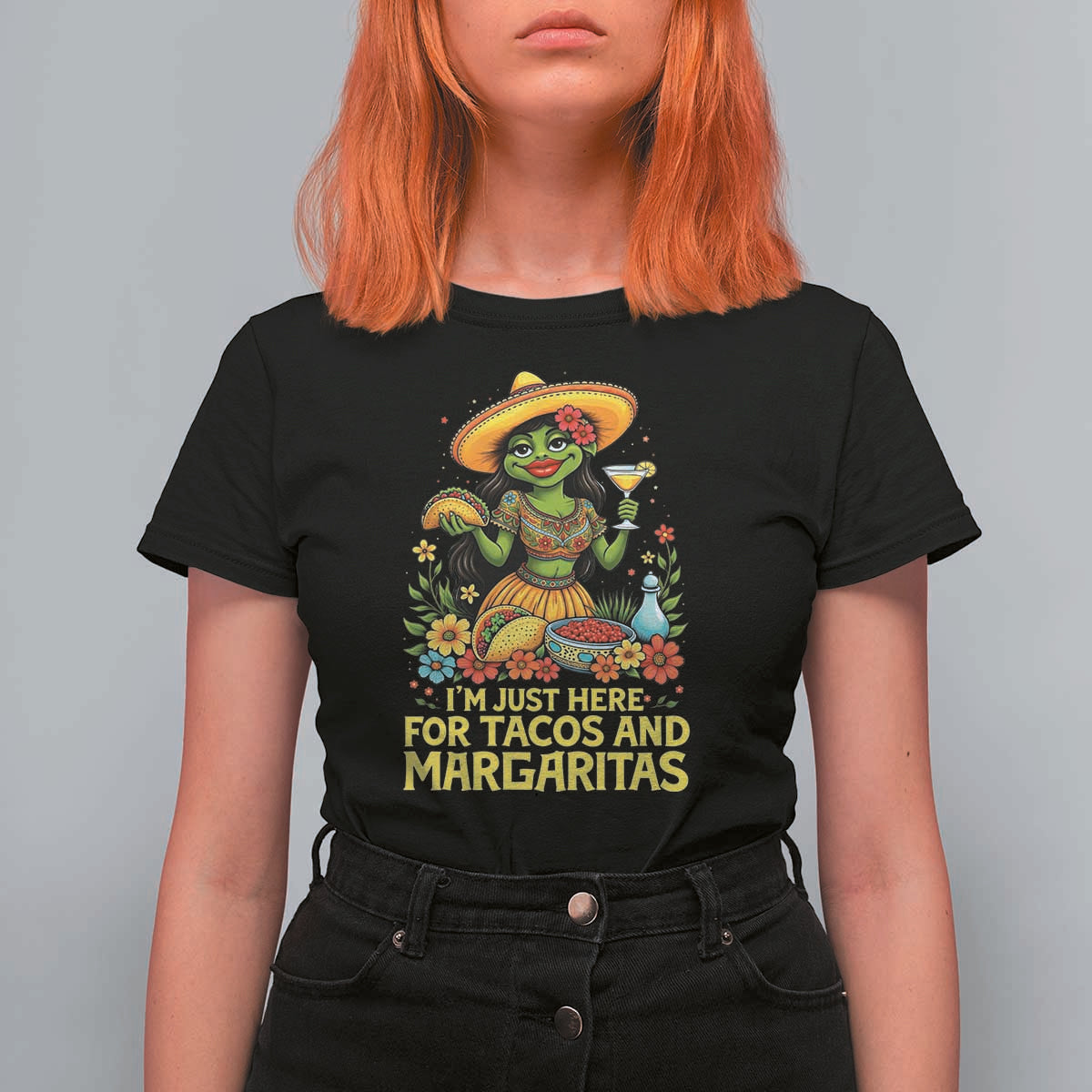 Funny Cinco De Mayo Frog T Shirt For Women Just Here For Tacos And Margaritas