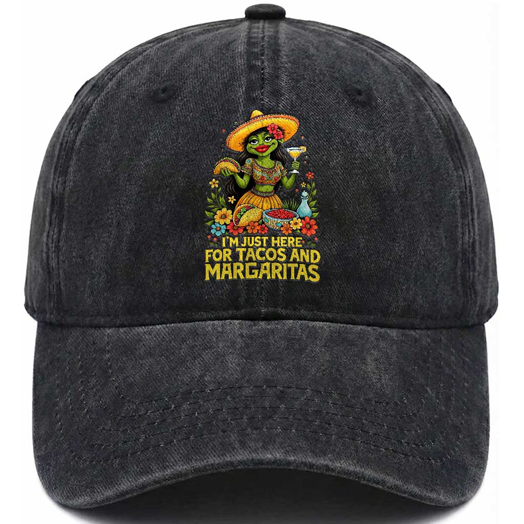 Funny Cinco De Mayo Frog Washed Cotton Baseball Cap Just Here For Tacos And Margaritas