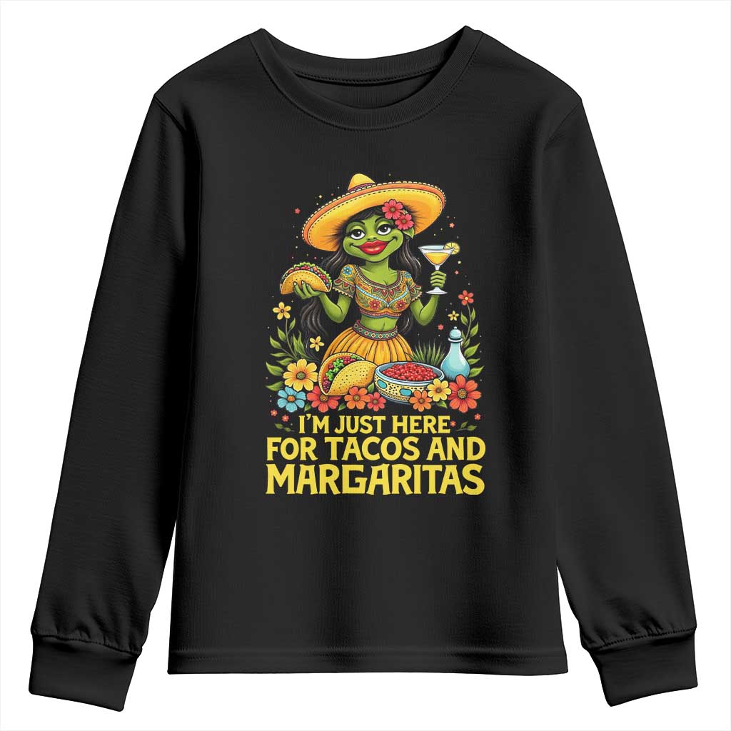 Funny Cinco De Mayo Frog Youth Sweatshirt Just Here For Tacos And Margaritas