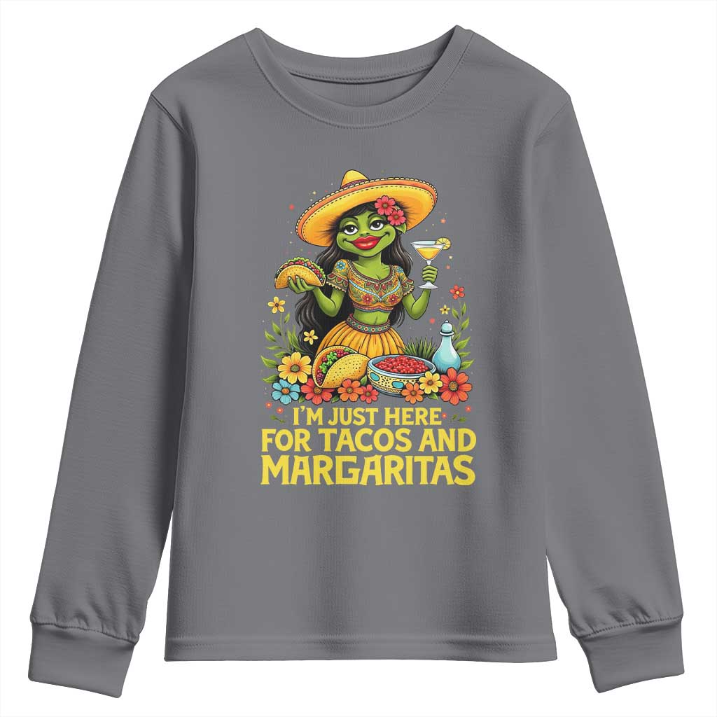 Funny Cinco De Mayo Frog Youth Sweatshirt Just Here For Tacos And Margaritas
