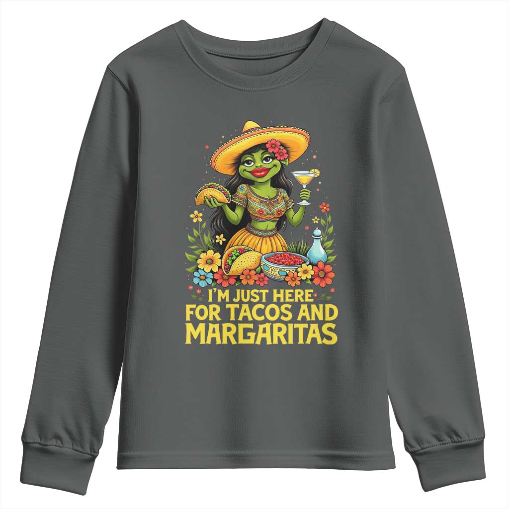 Funny Cinco De Mayo Frog Youth Sweatshirt Just Here For Tacos And Margaritas