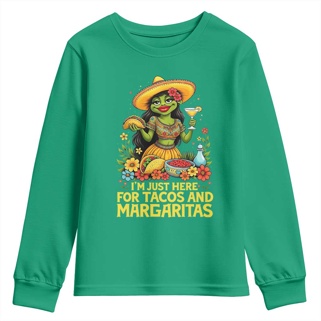 Funny Cinco De Mayo Frog Youth Sweatshirt Just Here For Tacos And Margaritas