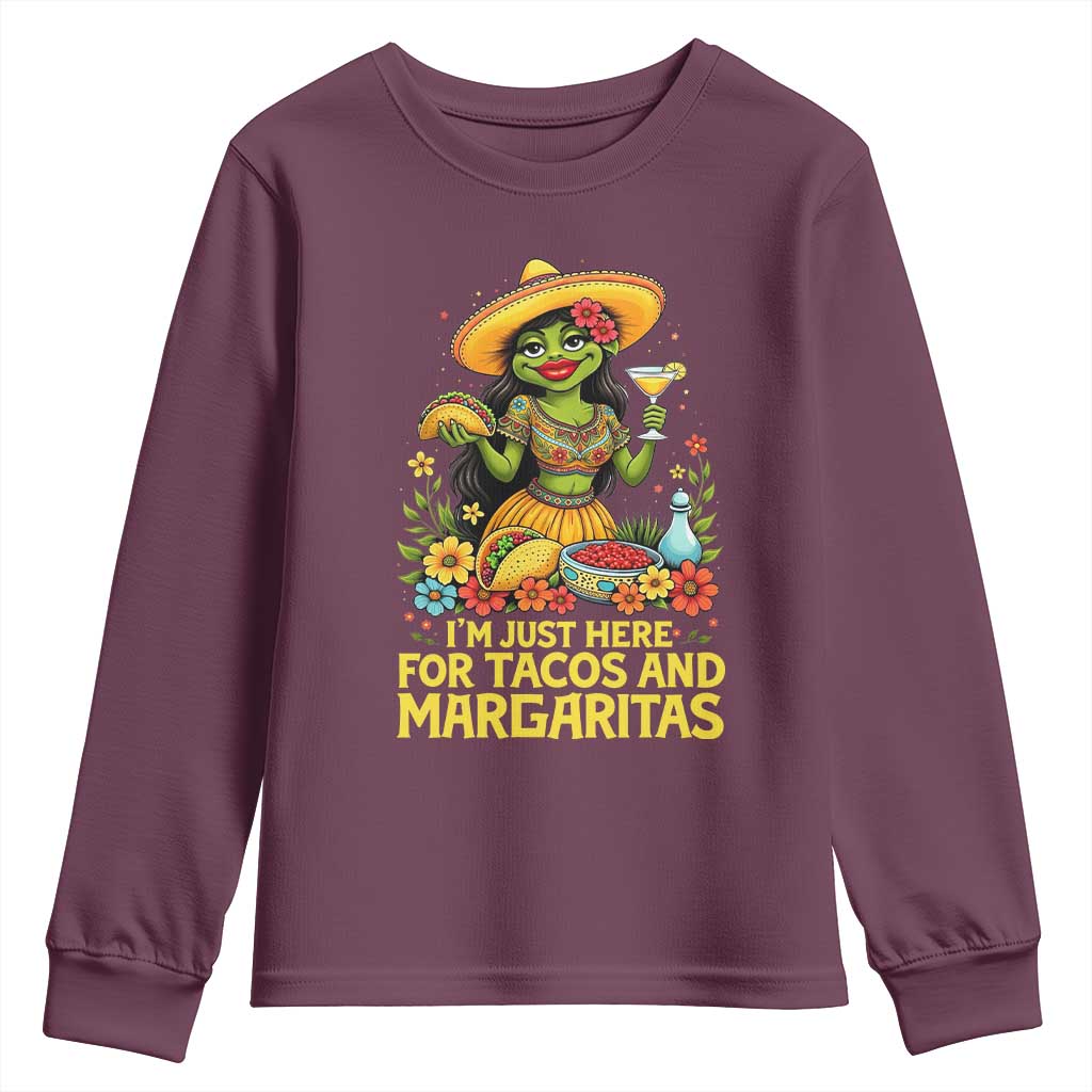 Funny Cinco De Mayo Frog Youth Sweatshirt Just Here For Tacos And Margaritas