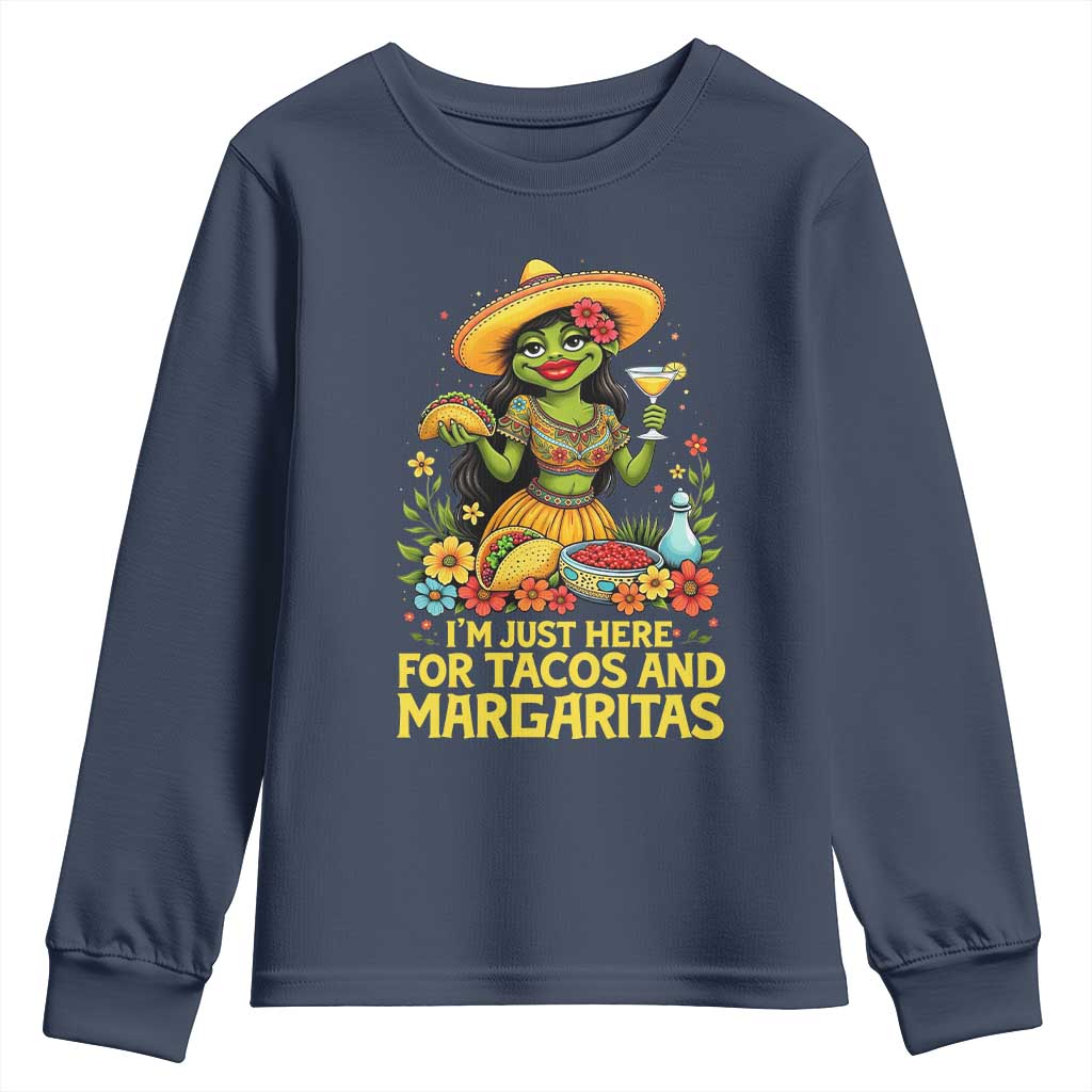 Funny Cinco De Mayo Frog Youth Sweatshirt Just Here For Tacos And Margaritas