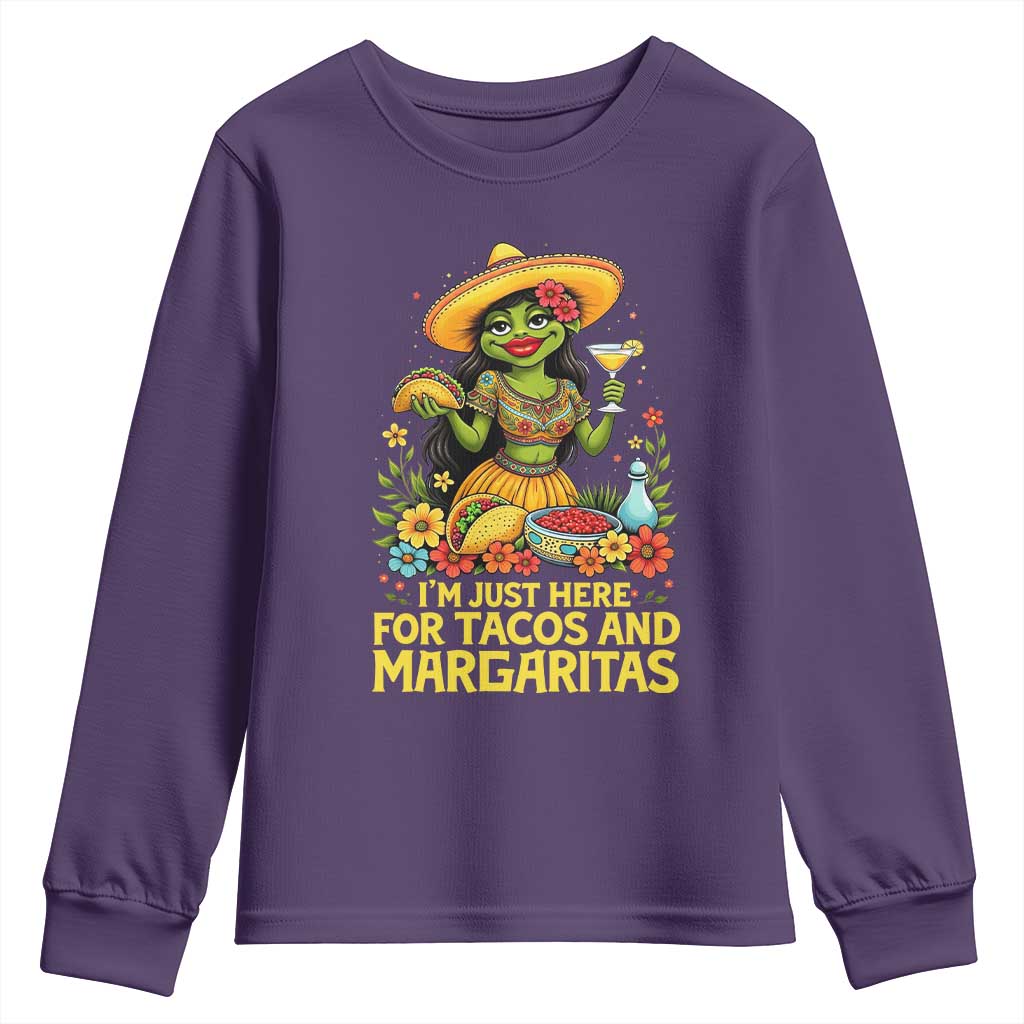 Funny Cinco De Mayo Frog Youth Sweatshirt Just Here For Tacos And Margaritas