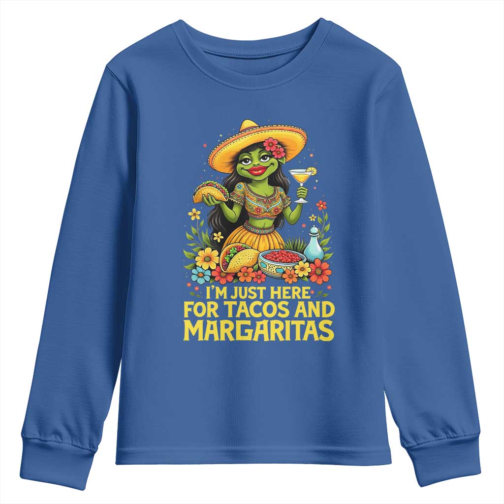 Funny Cinco De Mayo Frog Youth Sweatshirt Just Here For Tacos And Margaritas