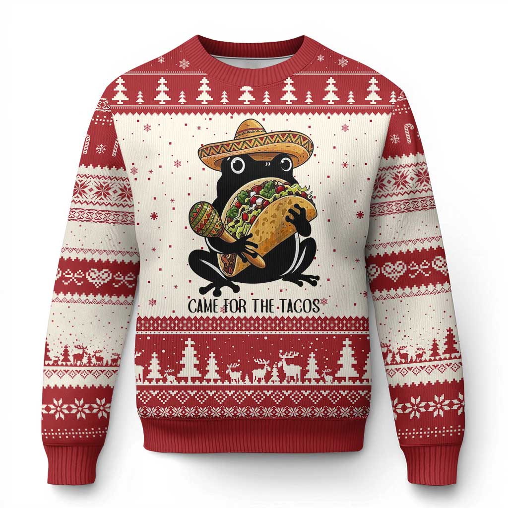 Grumpy Frog Cinco De Mayo Ugly Christmas Sweater Came For The Tacos