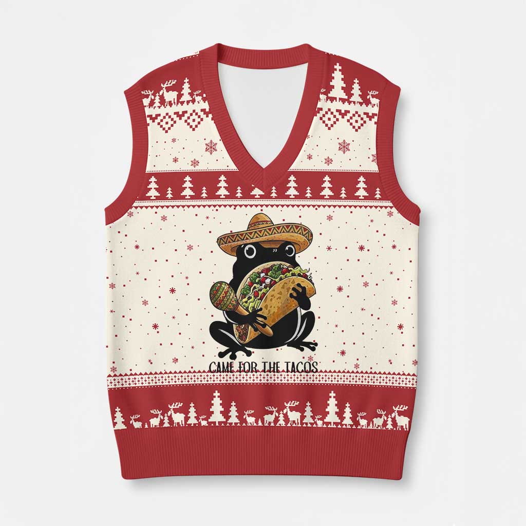 Grumpy Frog Cinco De Mayo V-Neck Knit Sweater Vest Came For The Tacos