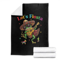 Funny Cinco De Mayo Frog Playing Guitar Throw Blanket Lets Fiesta