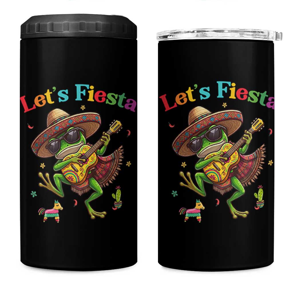 Funny Cinco De Mayo Frog Playing Guitar 4 in 1 Can Cooler Tumbler Lets Fiesta