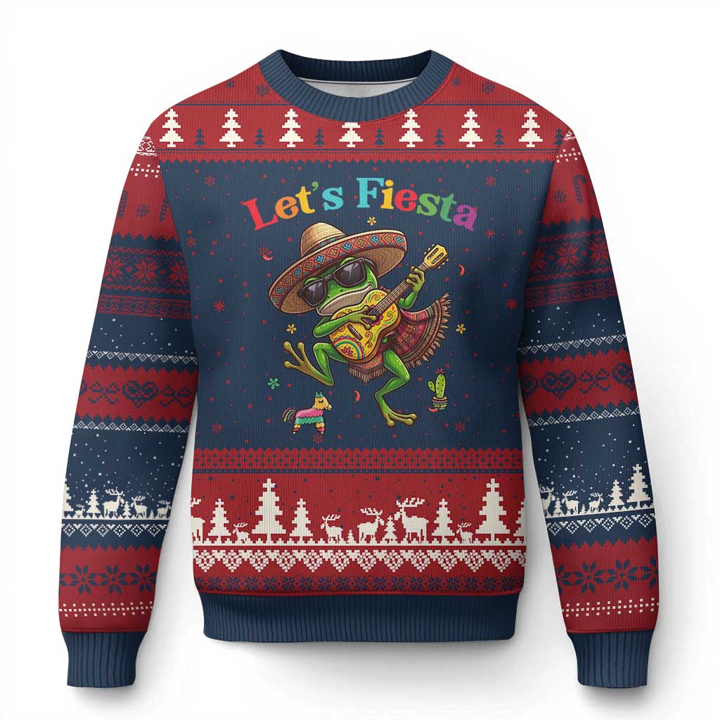 Funny Cinco De Mayo Frog Playing Guitar Ugly Christmas Sweater Lets Fiesta