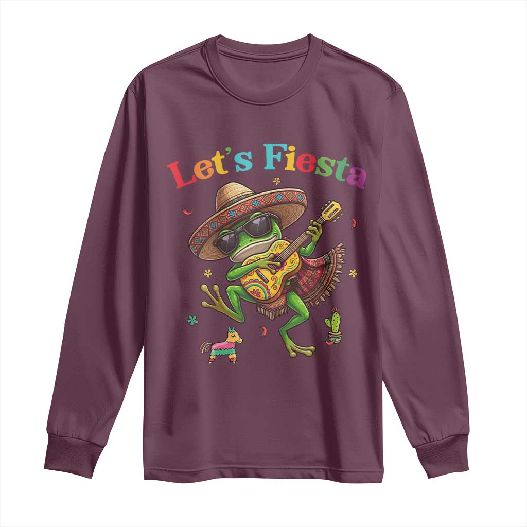 Funny Cinco De Mayo Frog Playing Guitar Long Sleeve Shirt Lets Fiesta