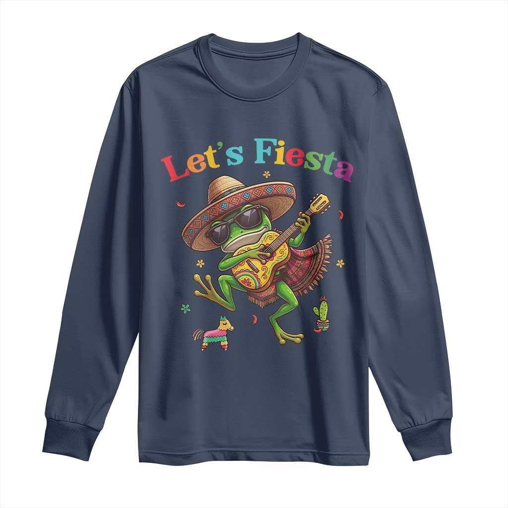 Funny Cinco De Mayo Frog Playing Guitar Long Sleeve Shirt Lets Fiesta