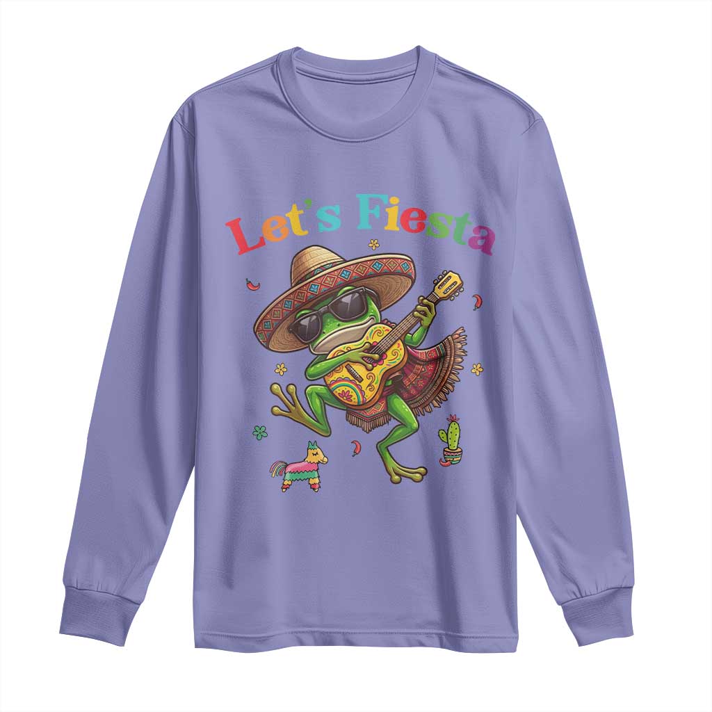 Funny Cinco De Mayo Frog Playing Guitar Long Sleeve Shirt Lets Fiesta