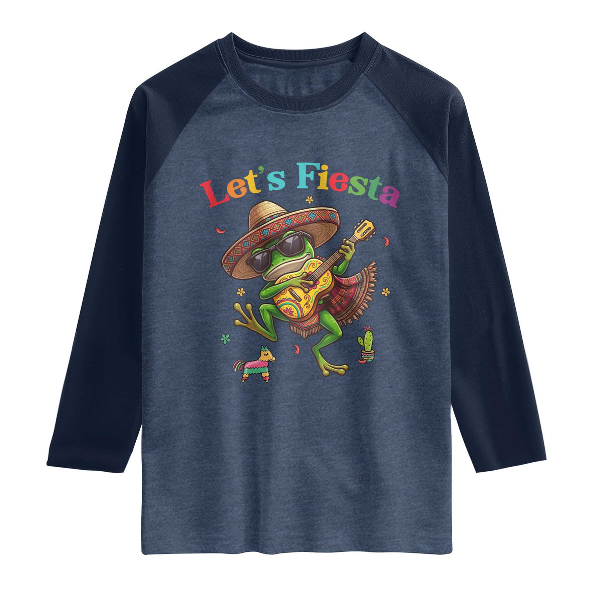 Funny Cinco De Mayo Frog Playing Guitar Raglan Shirt Lets Fiesta