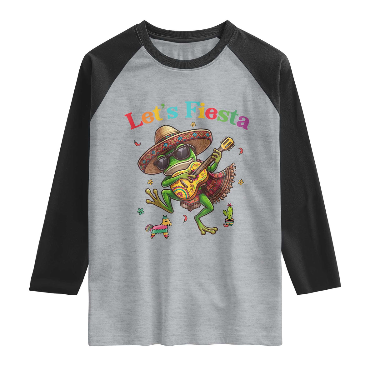 Funny Cinco De Mayo Frog Playing Guitar Raglan Shirt Lets Fiesta