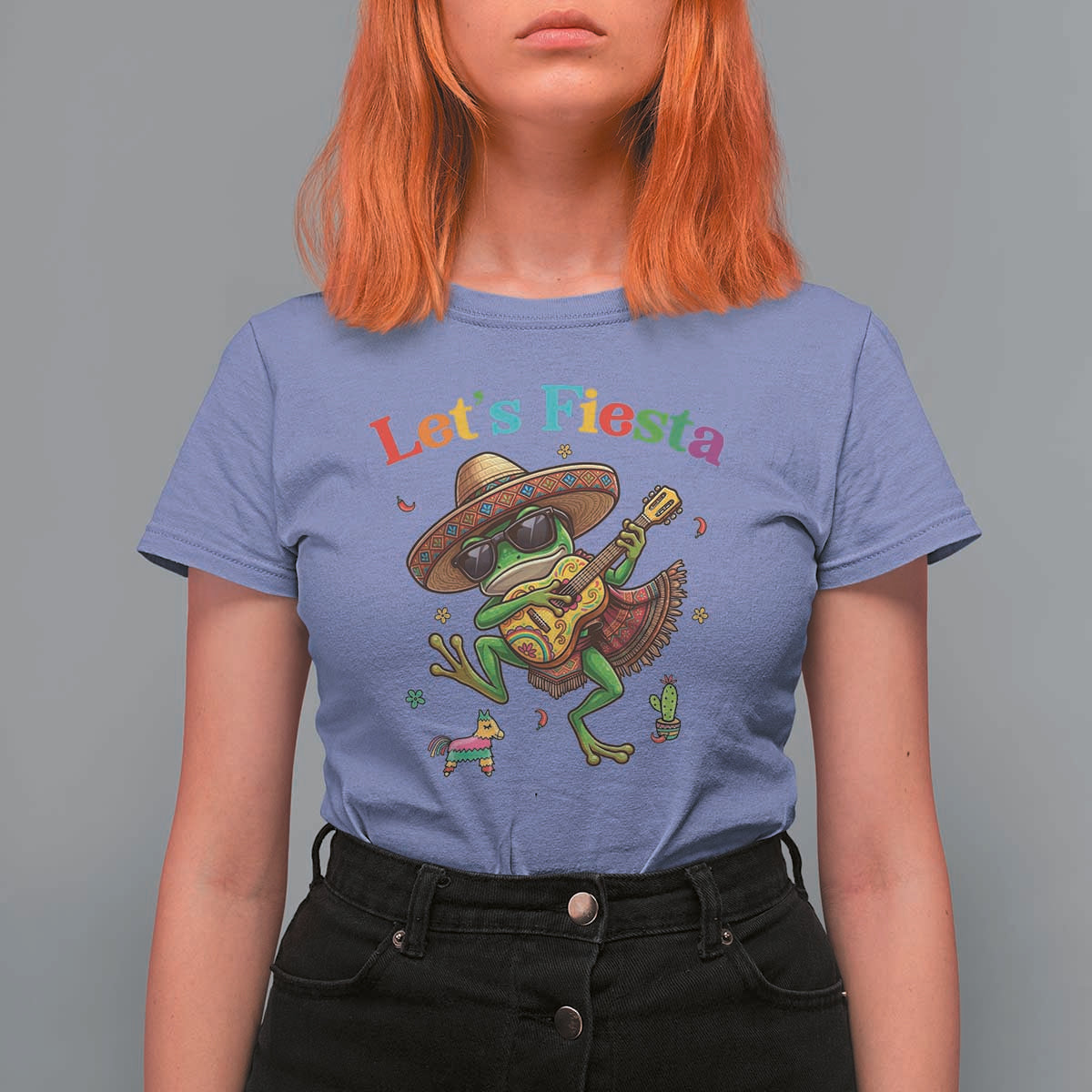 Funny Cinco De Mayo Frog Playing Guitar T Shirt For Women Lets Fiesta