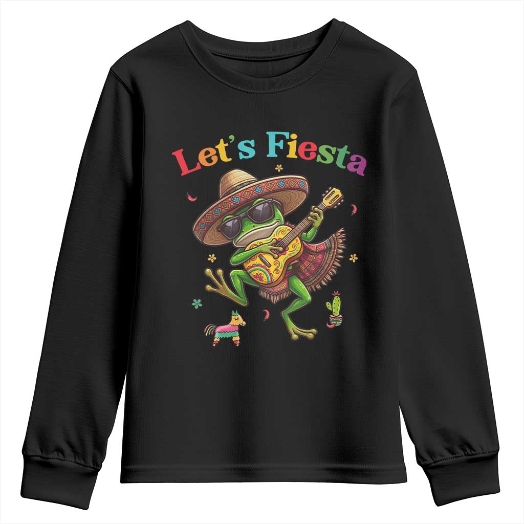 Funny Cinco De Mayo Frog Playing Guitar Youth Sweatshirt Lets Fiesta