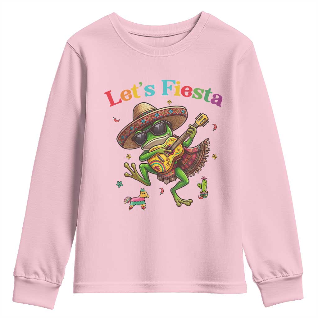 Funny Cinco De Mayo Frog Playing Guitar Youth Sweatshirt Lets Fiesta