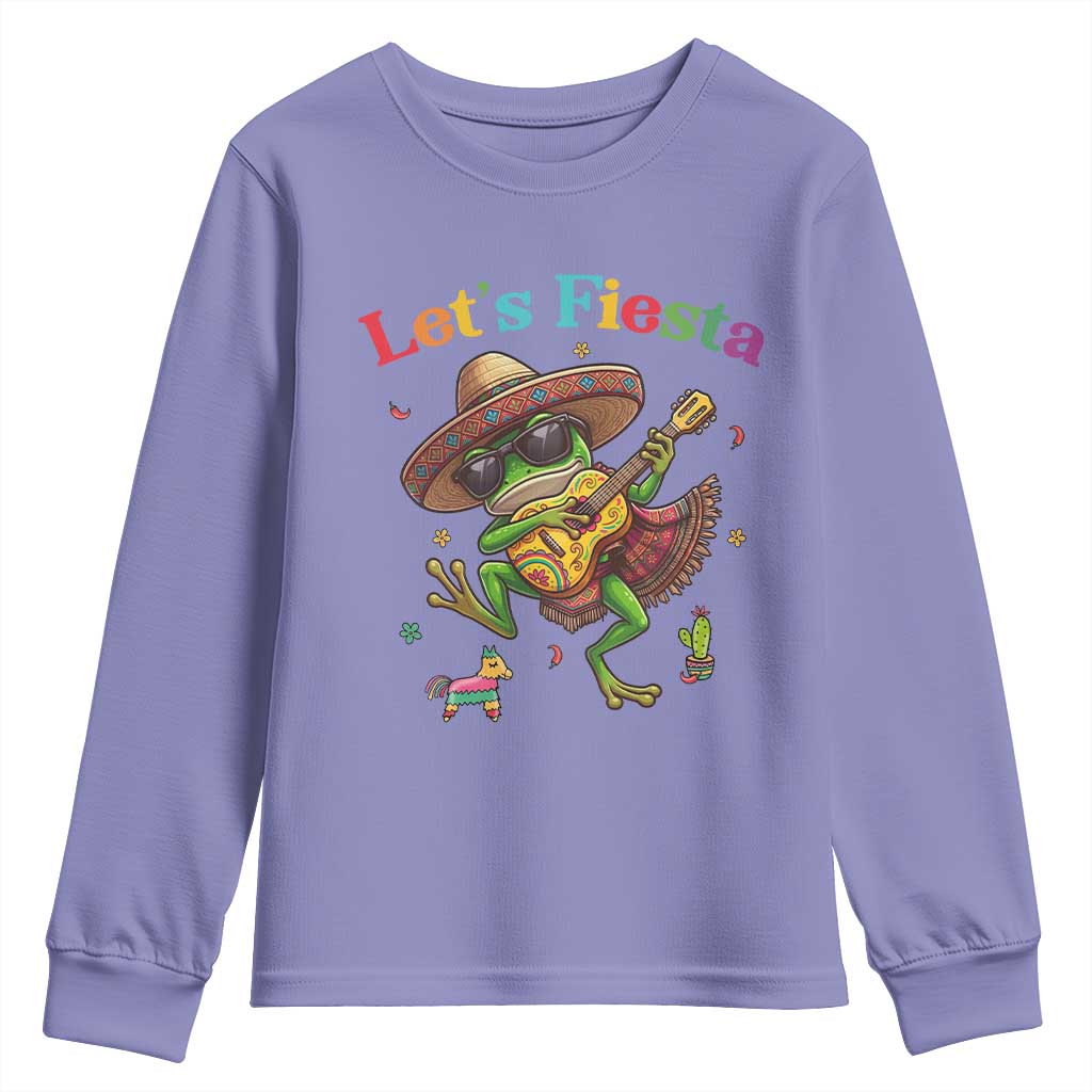 Funny Cinco De Mayo Frog Playing Guitar Youth Sweatshirt Lets Fiesta